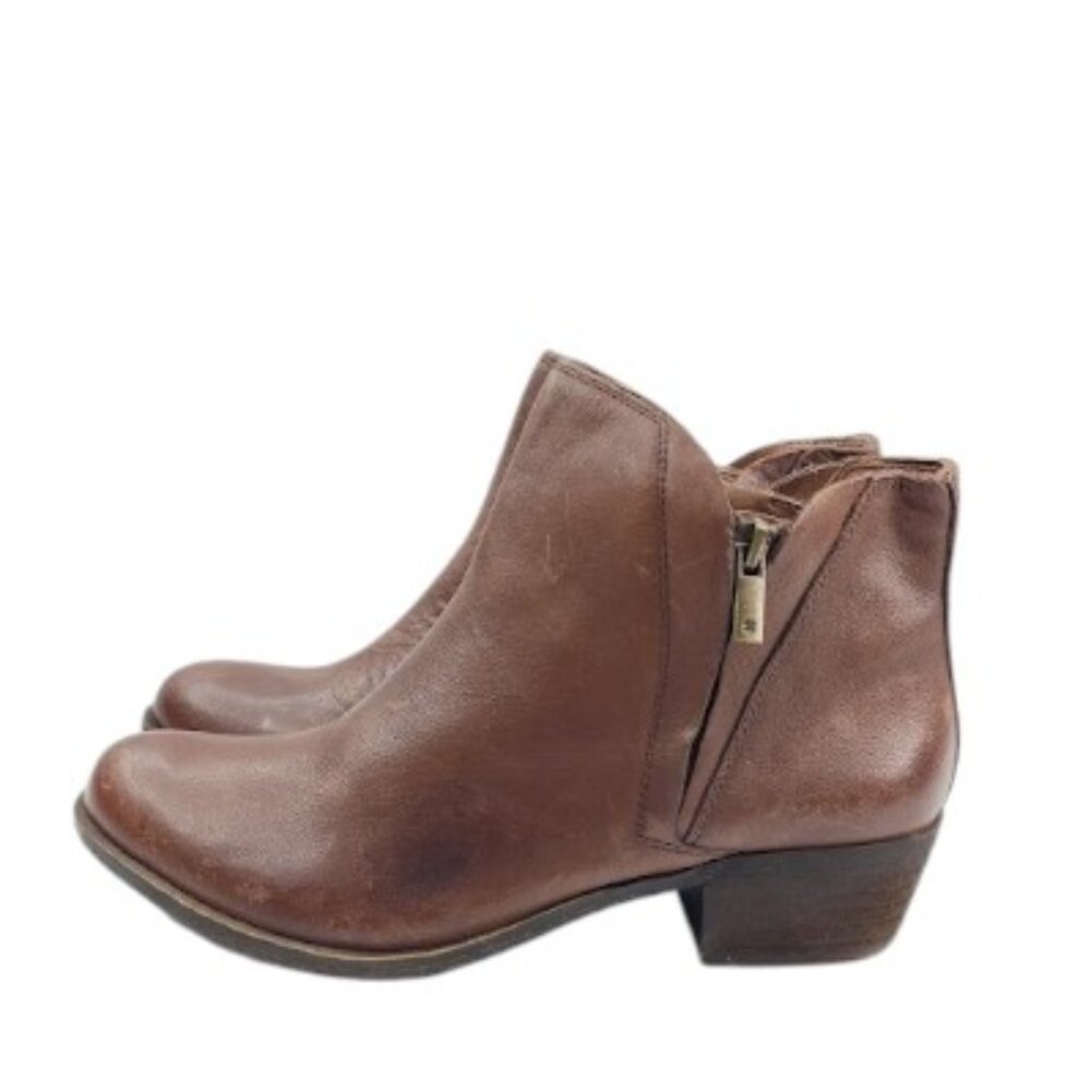 Lucky Brand Women's Brown Brenon Leather Cuban Heel Ankle Bootie Size 7.5M